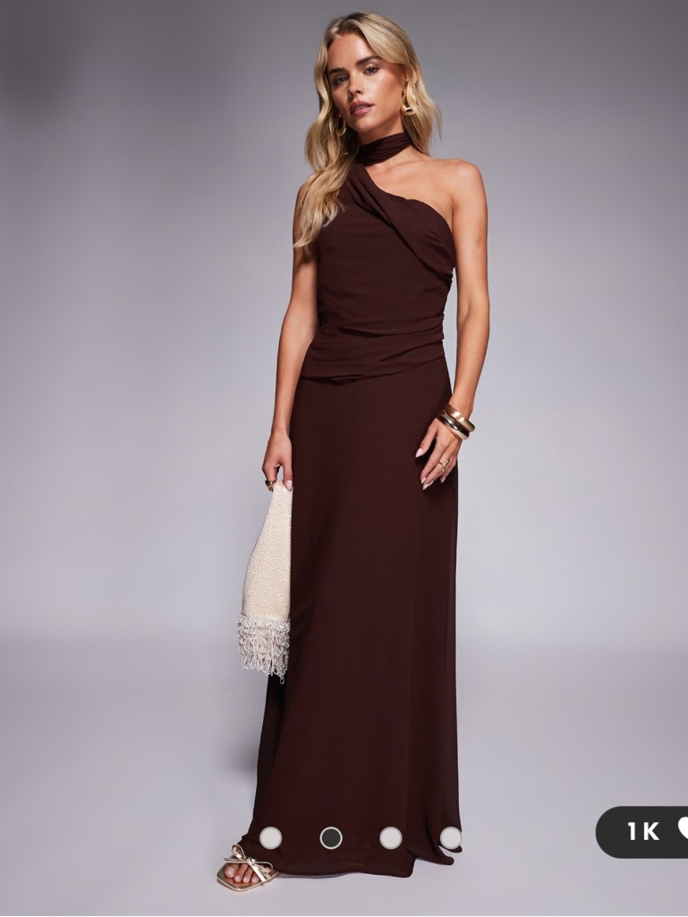ASOS Petite Brown One-Shoulder Maxi Dress